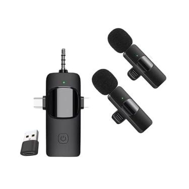 Imagem de Microfone de Lapela Sem Fio Profissional 4 em 1 – Compatível com iPhone, iPad, Android, Smartphones, Câmeras e Computadores