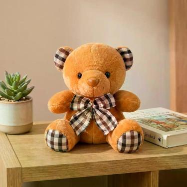 Imagem de Pelucia Urso Pequeno Detalhe Gravata Xadrez Enfeite Maternidade Cha De