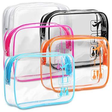 Imagem de Bolsa de higiene pessoal transparente, pacote com 5 unidades de tamanho 1/4 de sacola de higiene aprovada pela TSA, bolsa de cosméticos de maquiagem para viagem para mulheres, masculina,