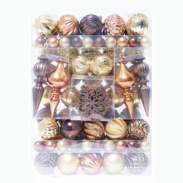 Imagem de HipTree Conjunto de enfeites de árvore de Natal - 116 ct 1,18-6,5 polegadas sortido cobre ouro inquebrável decorativo pendurado enfeites de bola de Natal a granel, decorações de mesa de árvore de