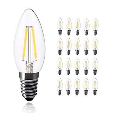 Imagem de Lâmpadas LED E14 tipo vela, 2W, equivalentes a 20-25W incandescentes, branco frio 6000-6500K, soquete pequeno tipo Edison, lâmpada de filamento para lustre, pacote com 20 unidades.