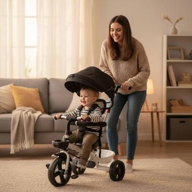 Imagem de Triciclo Infantil Comfort Branco com Empurrador Ajustável e Rodas Anti