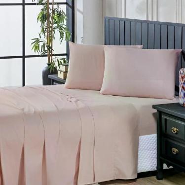 Imagem de Jogo De Cama Lençol Queen Prestige Com Fronhas 04 Peças - Tecido Liso Percal 300 Fios 100% Algodão Original Cor Rosê