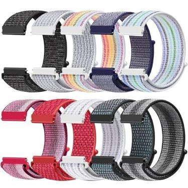 Imagem de Tiptops Pacote com 10 pulseiras de nylon compatíveis com Samsung Galaxy Watch 6 5 4 /Watch 3 de 41 mm/Active 2/Garmin Vivoactive 5/Vivoactive 3 Amzfit Bip 3 Pro/Bip 3/Ticwatch 2 / E / C2, pulseiras de