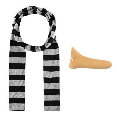 Imagem de Conjunto de 2 peças de acessórios de fantasia para adultos, cachecol listrado preto cinza e nariz falso cosplay personagens clássicos Gru conjunto de festa de Halloween, Preto nza r da pele,