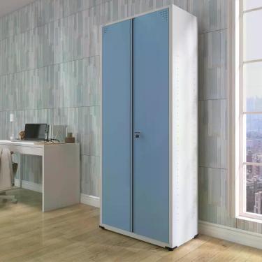 Imagem de Armário para Escritório 2 Portas com Chave Aço 4 Prateleiras Azul e Ci