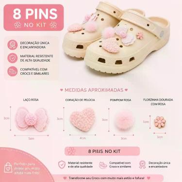 Imagem de Pins Bottons Para Calçados Charms Rosa Moda Coração Pelúcia - Sem marc