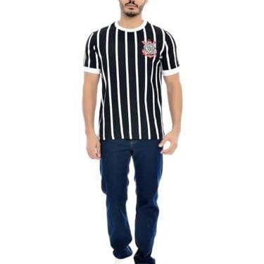 Imagem de Camisa Corinthians Listrada Retrô Democracia, Masculina, Preta, P