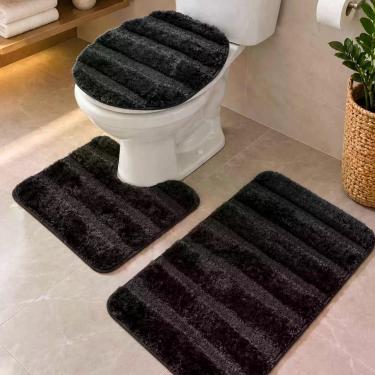 Imagem de Jogo de Banheiro Europeu em 100% Poliéster 3 Peças Preto Casa Scarpa