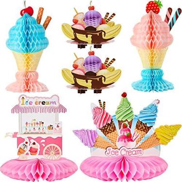 Imagem de 6 peças de centro de sorvete para carrinho de sorvete com centro de mesa de banana, centro de mesa dividido, decorações para sorvete, tema sorvete, festa, aniversário, chá de bebê, artigos de festa