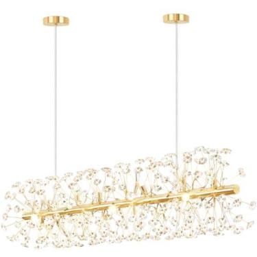 Imagem de Gimpo, Lustre Pendente 70cm Dente de Leão 252 Cristais 9xG9 LED Dourada Metal Teto Gimpo LDL-GOLD-70cm