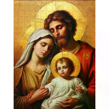 Imagem de Quebra-cabeça Santa Sagrada Familia Inspiradora para Memória e Concentração em MDF 300 Peças Coleção Tea e Amor