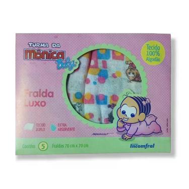 Imagem de 5 Fraldas de Pano Turma Monica Baby Luxo 70x70 100% Algodão - Turma Da