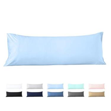 Imagem de Capa de travesseiro corporal 50 x 182 cm, 100% algodão egípcio, 600 fios, suave para a pele, 1 pacote com fecho de zíper 50 x 182, azul claro