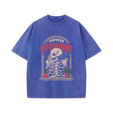 Imagem de Camiseta Feminina Oversized De Algodão Com Estampa De Esqueleto, Gola 