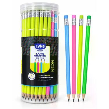 Imagem de KIT 72 Lápis Grafite HB Nº2 Neon c/ Borracha Escolar Aulas - Lyke