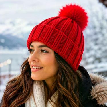 Imagem de Touca de Inverno Gorro Touca de Inverno Poliéster 30CM Vermelho Unissex Único