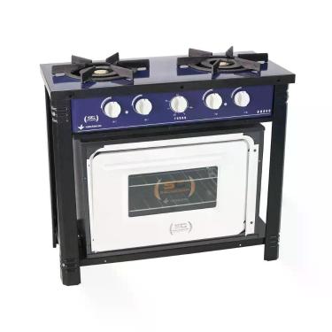 Imagem de Fogão Industrial com Forno Bravo BR2BF 2 Bocas Duplas Azul e Branco em Aço Carbono Metalúrgica Venâncio