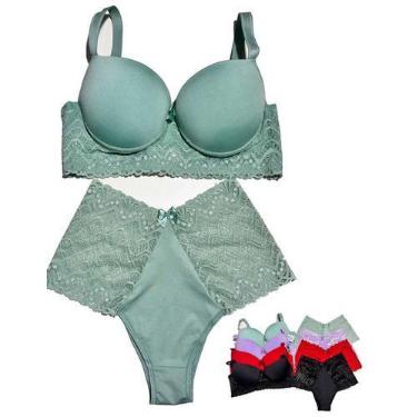 Imagem de Kit 3 Conjunto Plus Size Luxo Poliamida com Renda Lingerie Reforçado C