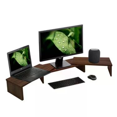 Imagem de Suporte De Mesa Base Elevada Ajustável 3 Monitores Gamer Notebook Madeira Versati