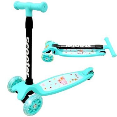 Imagem de Patinete Verde Patinete Unicórnio 3 Rodinhas Luzes Ajuste Altura Retrátil até 35kg