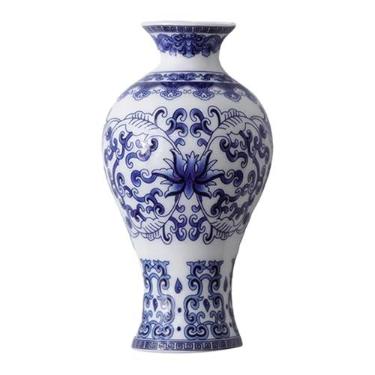 Imagem de Ioensy Vaso de parede para plantas, suporte para garrafas, decoração para escritório e casa, arranjo de flores, porcelana chinesa azul e branca para janela, 145mm