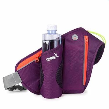 Imagem de Cinto de corrida de caminhada feminino masculino maratona jogging mochila de cintura de ciclismo com fone de ouvido à prova d'água ajustável pochete fino (sem garrafa de água), roxo, 46,5 cm