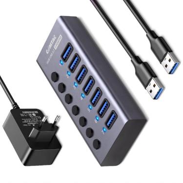 Imagem de HUB USB 3.2 - 7 Portas Chaveadas - 5Gbps - Linha Aluminium - com Fonte 12V 3A - Comtac 24129450