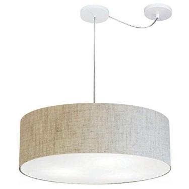 Imagem de Lustre Cilíndrico com Desvio de Centro Cúpula Tecido 50x15, Vivare Iluminação, Pendente4259 RST, Rustico Bege, Médio