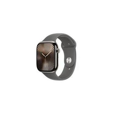 Imagem de Apple Watch Series 10 GPS + Cellular, Caixa Natural de Titânio de 46 mm, Pulseira Esportiva Cinza-Pedra, Tamanho M/G - MWYA3AM/A