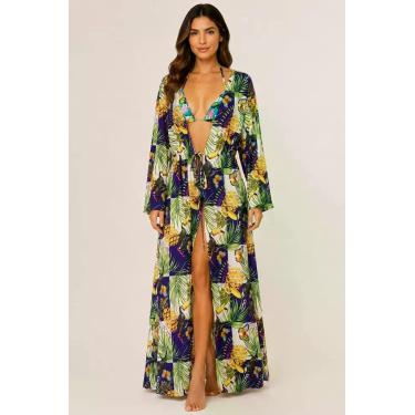 Imagem de Saída De Praia / Kimono Longo Com Manga - Corpo Dourado Moda Praia, Tu