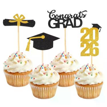 Imagem de Topos para Cupcake buJeEAHT 24 Peças Formatura 2026 Dourado