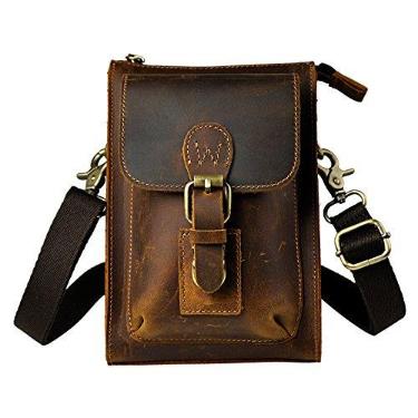 Imagem de Le'aokuu Bolsa mensageiro masculina de couro genuíno pequena bolsa de ombro bolsa de telefone cinto bolsa de cintura, V 6402 marrom escuro, Small