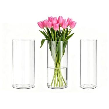 Imagem de Guluto Pacote com 3 vasos cilíndricos de acrílico, vaso inquebrável para centros de mesa, vaso de flores transparente de 25,4 cm de altura, suporte de vela flutuante para mesa de casamento, decoração