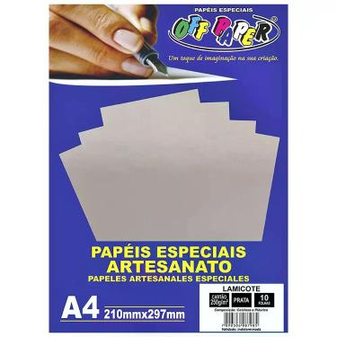 Imagem de Papel Lamicote A4 250g Laminado Off Paper com 10 Folhas -, Prata