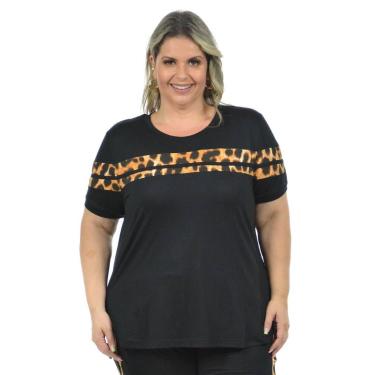 Imagem de Blusa plus size luxo tx - Fenomenal, Preto c, Onça, 48
