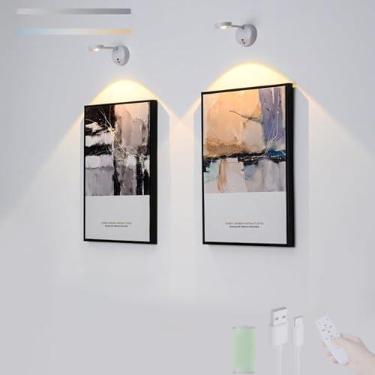 Imagem de Lâmpada LED com sensor de movimento, arandela de parede com controle remoto, regulável, bateria recarregável USB, luz de parede, rotação de 360°, pinturas de inteligência sem fio, corredor, sala de