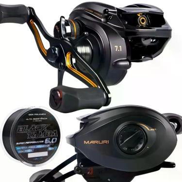 Imagem de Carretilha Black Tamba PRO + Linha Mono Black Tamba 300mt Lado da Mani