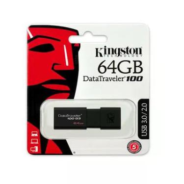 Imagem de Pendrive 64GB USB Kingston, DataTraveler 100 Generation 3, Preto - DT100G3/64GB