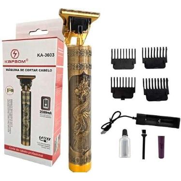 Imagem de Maquina de cortar cabelo e barba acabamento masculino KAPBOM KA-3603 bateria 2.500M DRAGÃO aço carbono