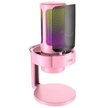 Imagem de FIFINE streaming USB Microfone para jogos, mic condensador de computador para vídeo, YouTube,com controle RGB, botão de ganho,conector de fone ouvido 3,5 mm,compatível com computador/PS4/PS5-A8 rosa
