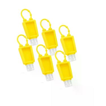 Imagem de Kit 6 Porta Álcool Gel Com Alça Silicone Cores Sortidas Cor:Amarelo - 