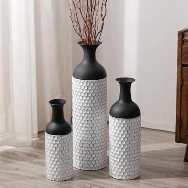 Imagem de Sziqiqi Vasos de piso decorativos altos: 68,5 cm preto e branco grande conjunto de 3 vasos grandes de textura de favo de mel moderno para sala de estar, sala de jantar, quarto, casa, canto, corredor,