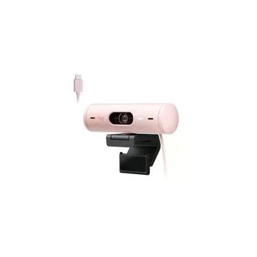 Imagem de Webcam + Suporte Logitech Brio 500 Full HD, 1080p, 30 FPS, com Microfones Duplos, USB, Suporte Incluso, Rosa - 960-001418