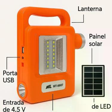 Imagem de Kit de Lanterna e Carregador Solar Yeet com Lâmpada LED 3W e Placa 3,5W Bivolt Preto