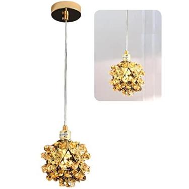 Imagem de Pendente Bola De Cristal K9 Pequena Aramada Ambar Moderna Diamante Dourada Bivolt P/Sala Estar Mesa Jantar Quarto Cama De Casal Cabeceira Lavabo Banheiro