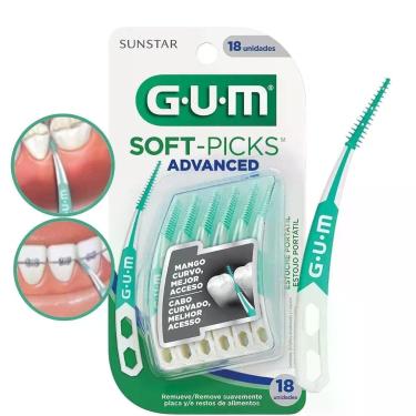 Imagem de Palito Interdental Alongado Gum Soft Picks Advanced Cabo Curvado para Limpeza Entre os Dentes com Estojo Portátil 18un