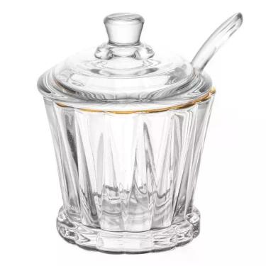 Imagem de Açucareiro De Cristal Fio De Ouro Tampa E Colher 210ml Lyor