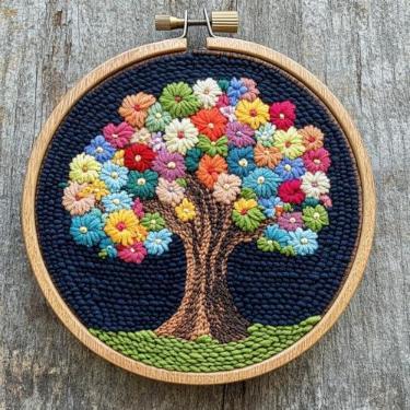 Imagem de Kits de agulhas de perfuração DIY Life Colorful Tree Easy for Beginners Punch Needle Embroidery Set com padrão de argola estampada para amantes de artesanato e decoração de casa-2