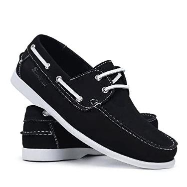 Imagem de Schiareli Mocassim Masculino em Couro Legítimo, Dockside Náutico, Azul Marinho, Marrom e Preto, Antiderrapante, Casual para Caminhada e Uso Diário (Preto/Branco, BR, Adulto, Numérico, 39)
